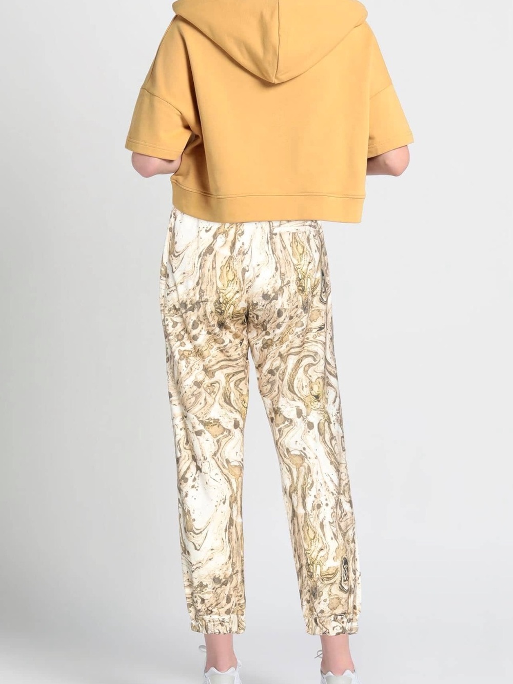 BASSIKE MARBLE PRINT CASUAL TIE WAIST PANTS - Picture 2 of 4